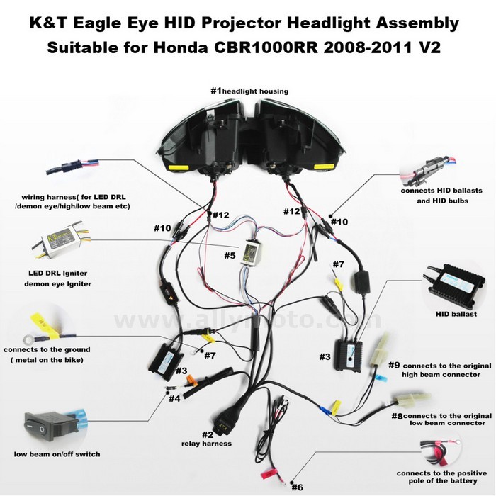 070 Headlight Full Kit Eagle Eye Drl Honda Cbr1000Rr 2008 2009 2010 2011 Green-6